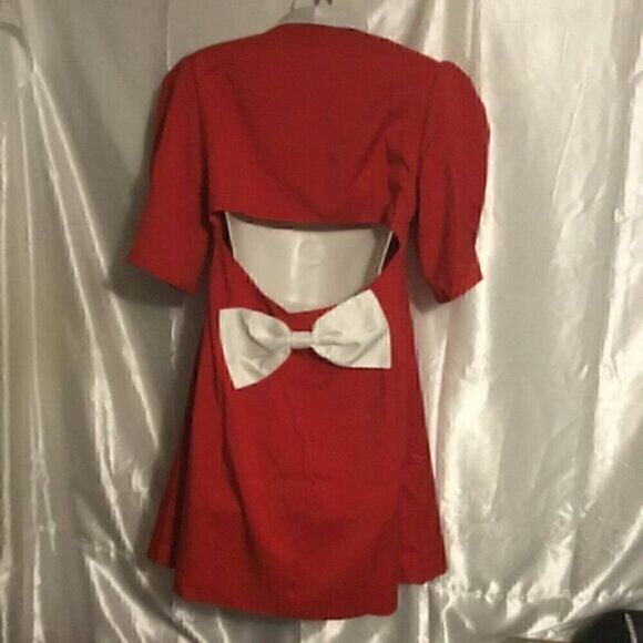 Crystal Rhinestone Button Bow Back  Red White Blazer Mini Dress L - Picture 6 of 9
